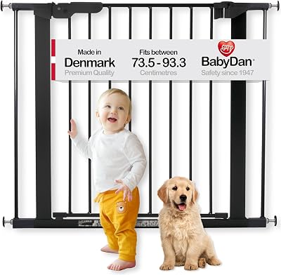 BabyDan Premier Stair Gate Pressure Fit 73.5-93.3 cm Black Made in Denmark