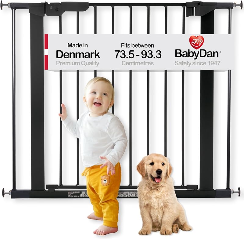 BabyDan Premier Stair Gate Pressure Fit 73.5-93.3 cm Black Made in Denmark