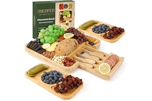 HMGDFUE Bamboo Charcuterie Boards Cheese Board Knife Set,13"x 13" Charcuterie Board 13"x6.3" Side Tray x2,Gift for Mom Couples House Warming Gifts New Home Bridal Shower Bridesmaid Gifts