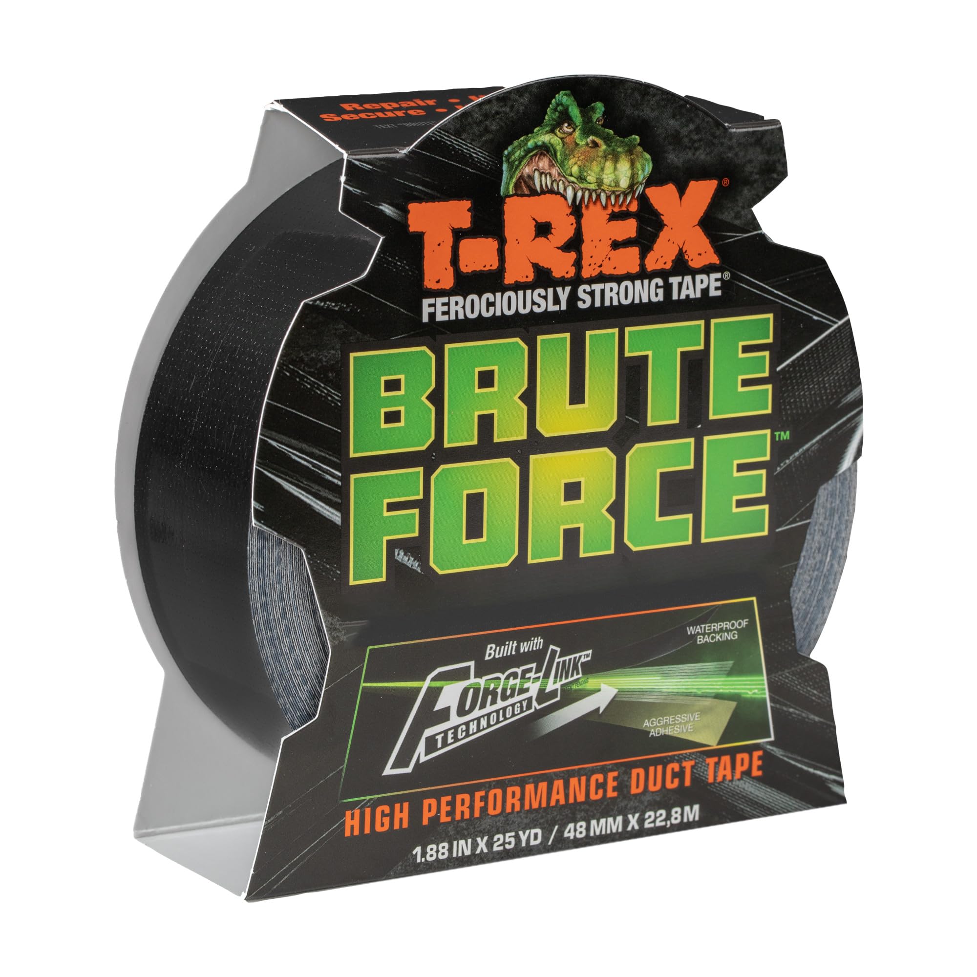 T-Rex Brute Force Duct Tape - The Strongest Heavy Duty High Performance Tape Gaffa Gaffer Waterproof Backing 48mm x 22.8m Black
