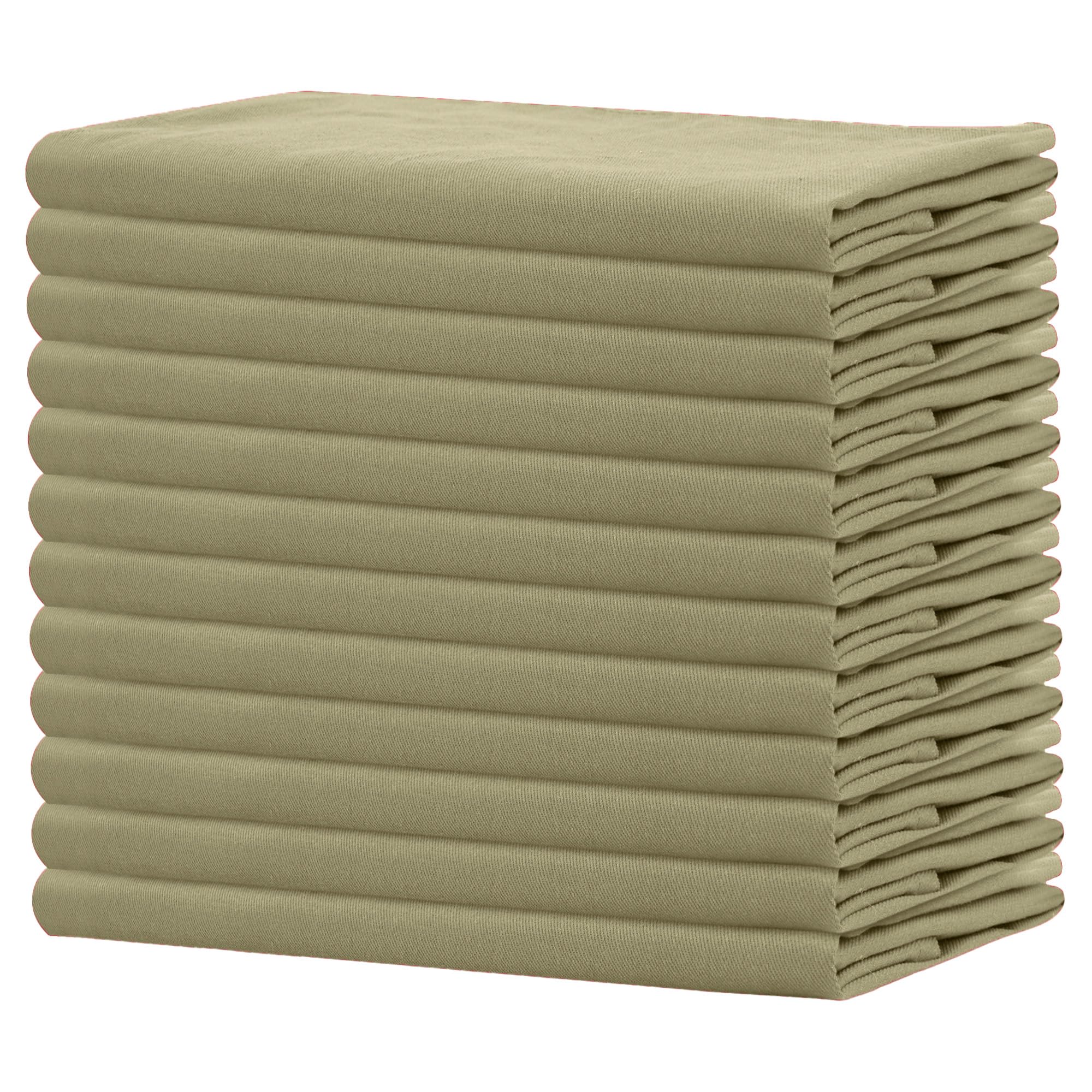 Sweet Needle - Pack of 12-100% Cotton Oversized Dinner Christmas Napkins 45 CM x 45 CM (18 IN x 18 IN), Khaki - Heavy weight fabric for daily use with Mitered corners finish