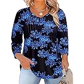 Romanstii Plus Size Tops for Women Womens 2026 Spring 3/4 Sleeve Blouses Dressy Casual V-Neck T-Shirts Pleated Tunic XL-5XL