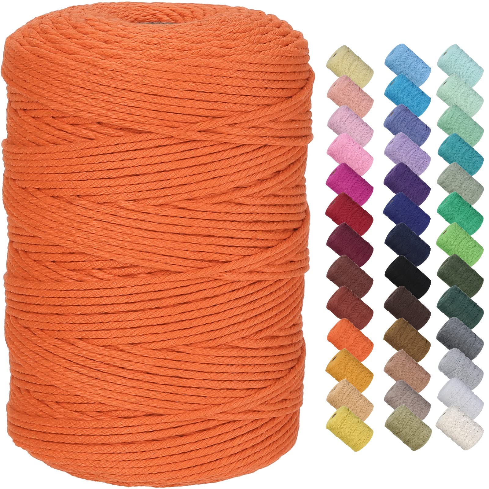 GOHOF Macrame Cord 3mm x 300m Premium Cotton Macrame Rope, 4 Strand Twisted Soft Cotton Cord, One of The Most Perfect Materials for Macrame Art, Cotton String Without Chemicals(Mustard)