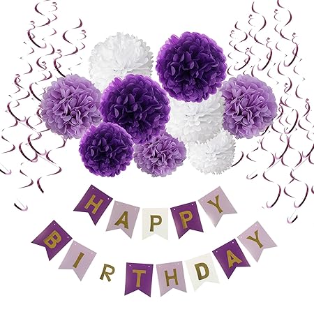 Geburtstag Dekoration Set, Recosis Happy Birthday girlande mit Spiralen Dekoration und Seidenpapier Pompoms Kindergeburtstag 
