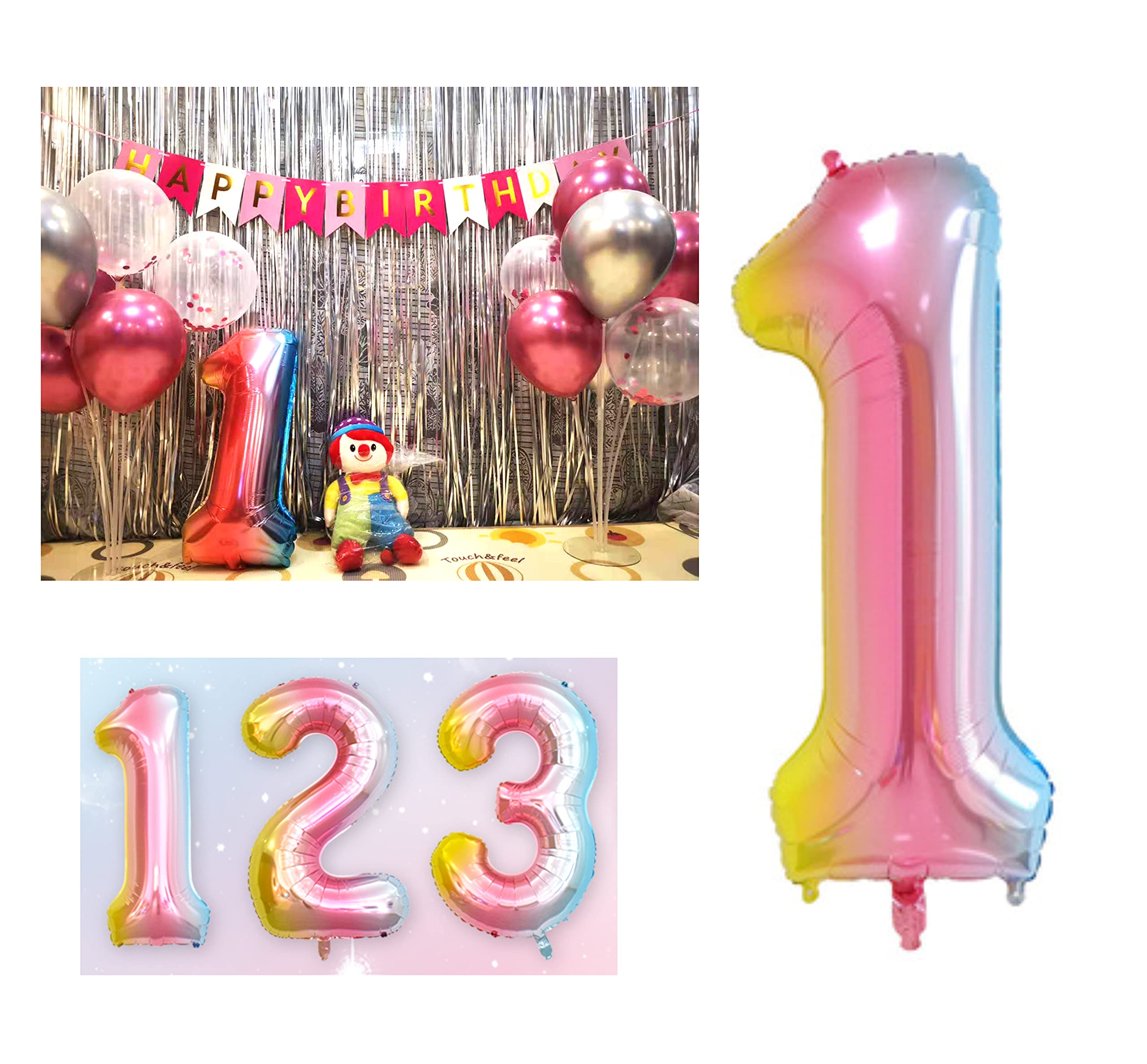 Kare & Kind 40-inch Number 1 (Digit) Aluminum Foil Balloon - Big Size Metallic Rainbow Colored Party Decoration Supplies - Air or Helium Filled - Birthdays, Baby Shower, Wedding, New Year Celebration