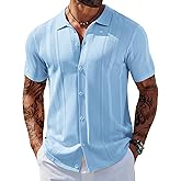 COOFANDY Men's Knit Shirts Short Sleeve Button Down Polo Shirt Vintage Casual Beach Shirt Summer Tops