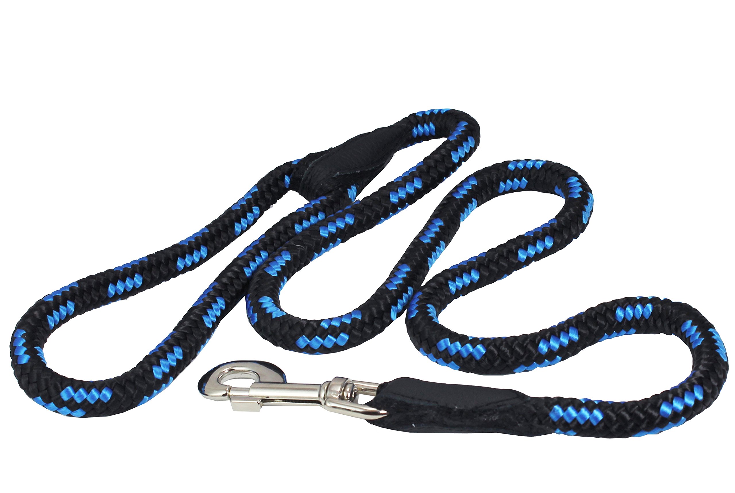 Dogs My Love Dog Rope Leash 4ft Long (Large: 4ft Long; 1/2" Diam (12mm), Blue/Black)