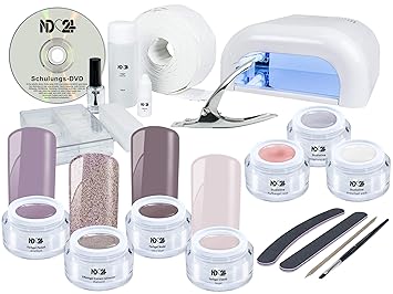 Nagelstudio STARTERSET DVD PREMIUM + EN VOGUE FarbGel EffektGel für Gelnägel - UV Lampe + 7 x UV-Gel MADE IN GERMANY + Tips +