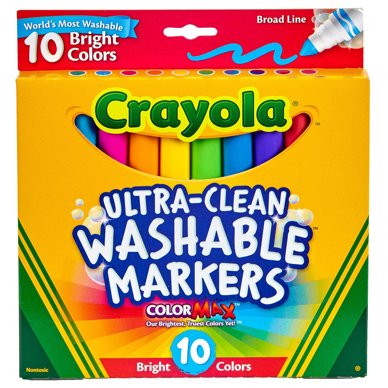 CRAYOLA Markers Washable B/L 10P, Bright Colors 10/Pkg, One Size