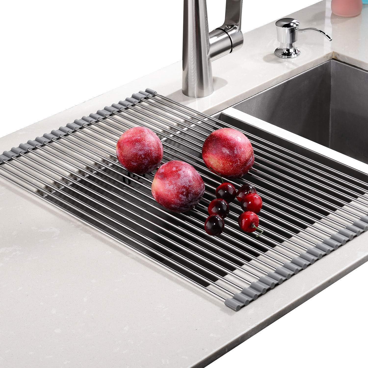 Rainsworth  Roll-Up Dish Drying Rack -No Occupying Space Easily Store Heat Resistant Roll Up Dish Drying Rack - Fit for Stainless Steel Sink (20.8" x 13.4", 52.8 x 34 cm,Grey)