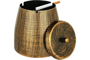 OILP Outdoor Ashtray with Lid,Smokeless Ashtray for Cigarettes Cigars Outdoors Indoors,Rainproof Odorless Retro Metal Ash tray for Patio Home Indoors Outside Table Decor (Copper,X-Large)