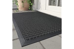 MontVoo-Door Mat Outside Entrance Outdoor Indoor Front Doormat for Entryway-Welcome Mat Durable Rubber Backed Entry Mat Non Slip Dirt Trapper Absorbent-Black 17’’x30’’