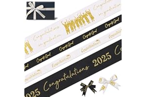 Estivaux 4 Rolls 2025 Graduation Ribbons for Crafts, 1" and 3/8" Width Grosgrain Ribbons Black White Ribbon Congrats Grad Printed Craft Ribbons for Gift Wrapping Graduation Party Decoration