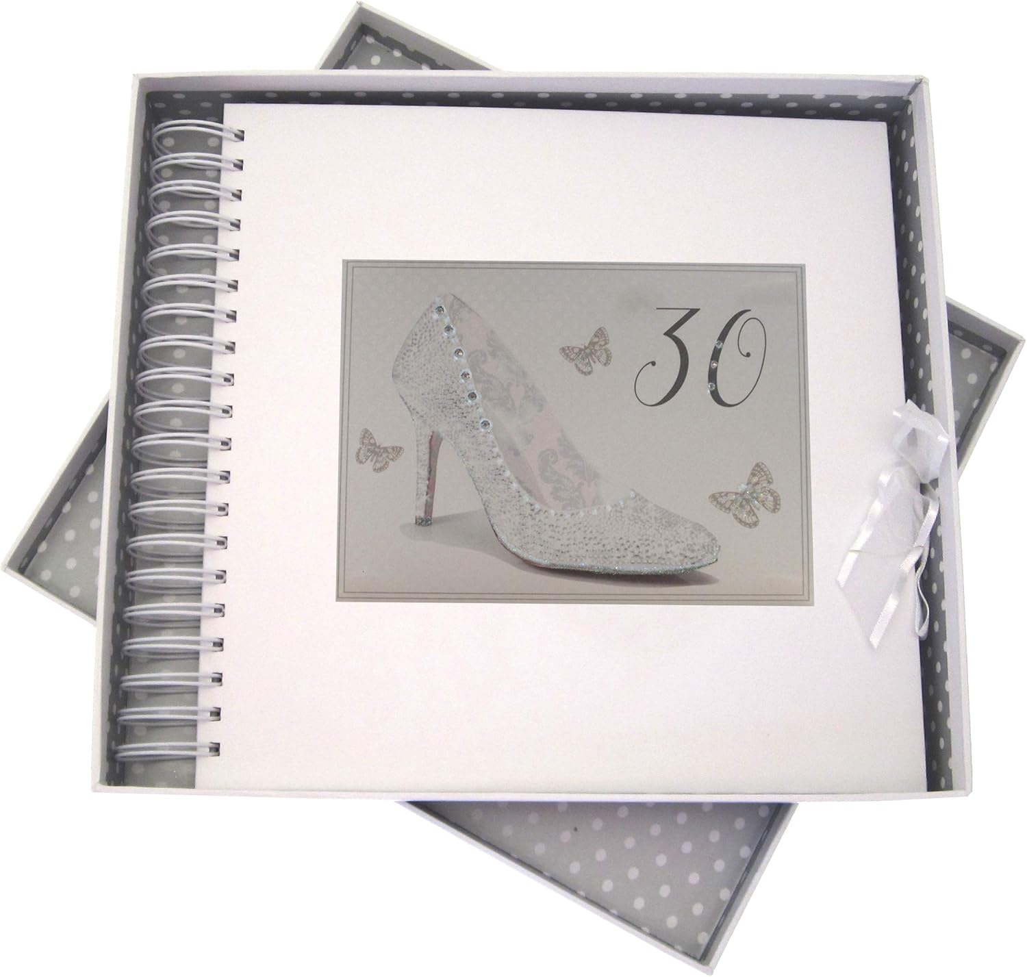 White Cotton Cards SHU30C Silver Shoe Age 30 Birthday Card and Memory Book, Silver,White