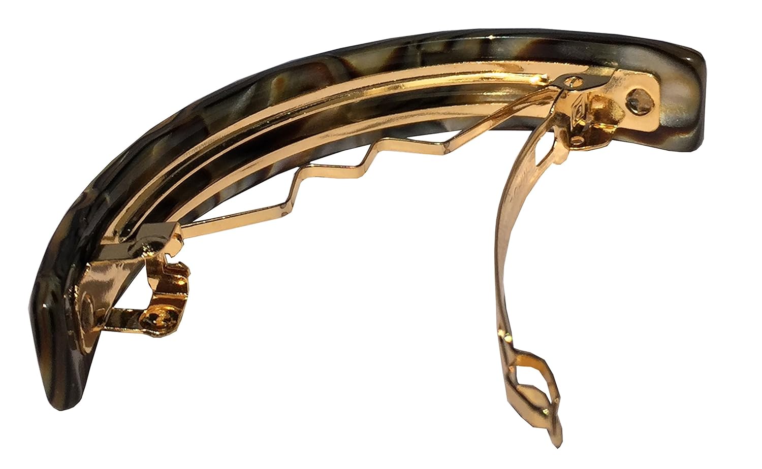 French Amie Curved Small Onyx Silver Grey 2.5 Inches Celluloid Handmade Automatic Hair Clip Hair Barrette with Golden Clasp (Onyx Silver Grey) : Beauty