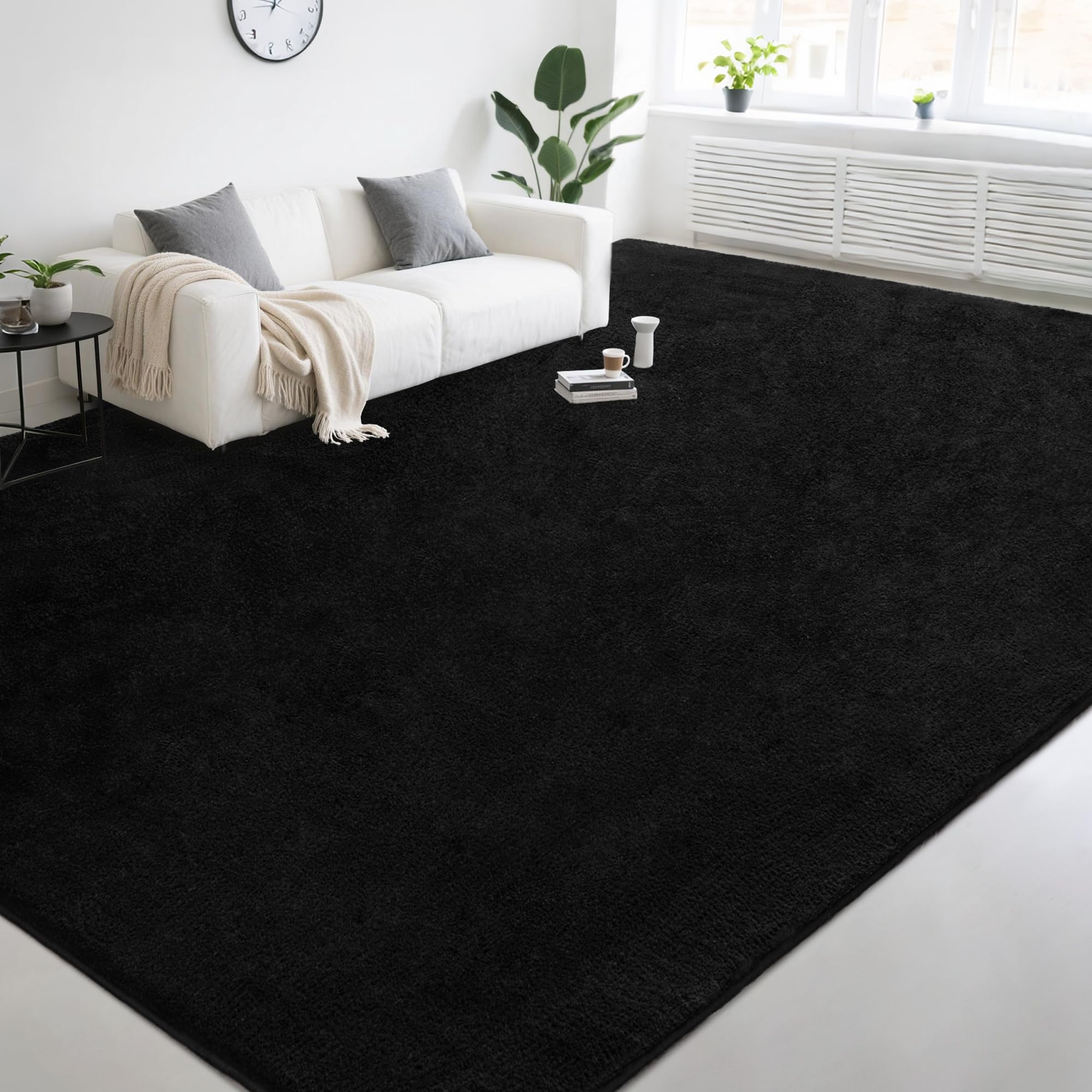 Photo 1 of AAFKK Large Modern Area Rugs for Living Room Bedroom, 6x9 Feet Black Ultra Soft Thickened Memory-Foam Indoor Rug, Comfy Aesthetic Solid Minimalist Carpets for Girls Boys Nursery Dorm Home Decor