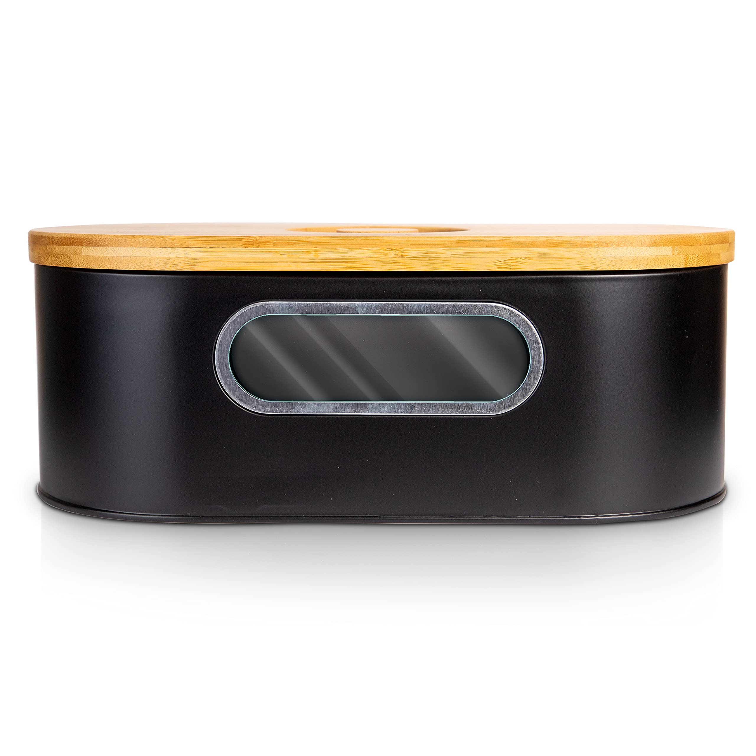 Tomas Weil Bread Bins – Premium Small Bread Box with Cutting Board – Modern Small Bread Box with Bamboo Lid – Elegant and Modern Design – Housewarming Present Idea - Black Bread & Loaf Tins (Black)