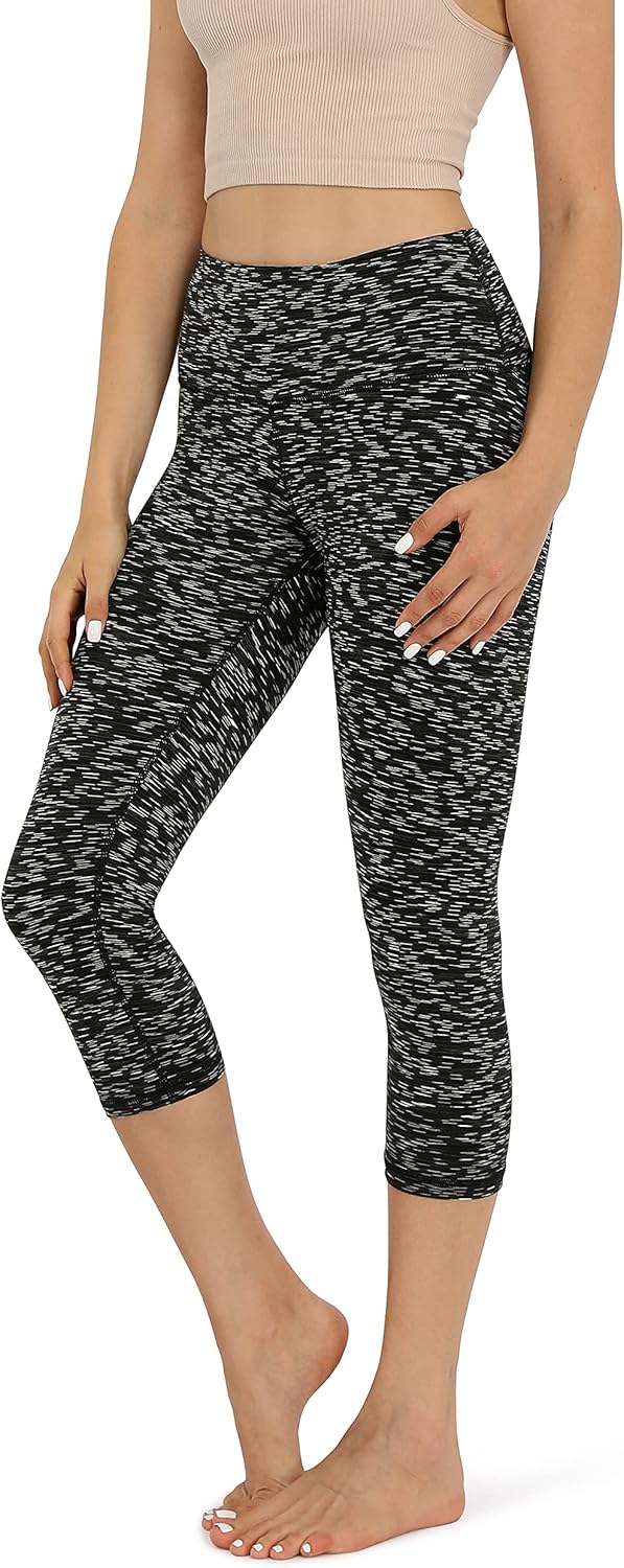 ODODOS Women's High Waist Yoga Capris, Tummy Control Workout Running Capri Leggings with Inner Pocket: Clothing