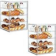 SANKEU Pastry Display Case,Bread Box for Kitchen Countertop,4 Layers Detachable Clear Bread Storage with Magnetic Door Bakery Pastry Display15.5x11.4x9.8,2 Pack