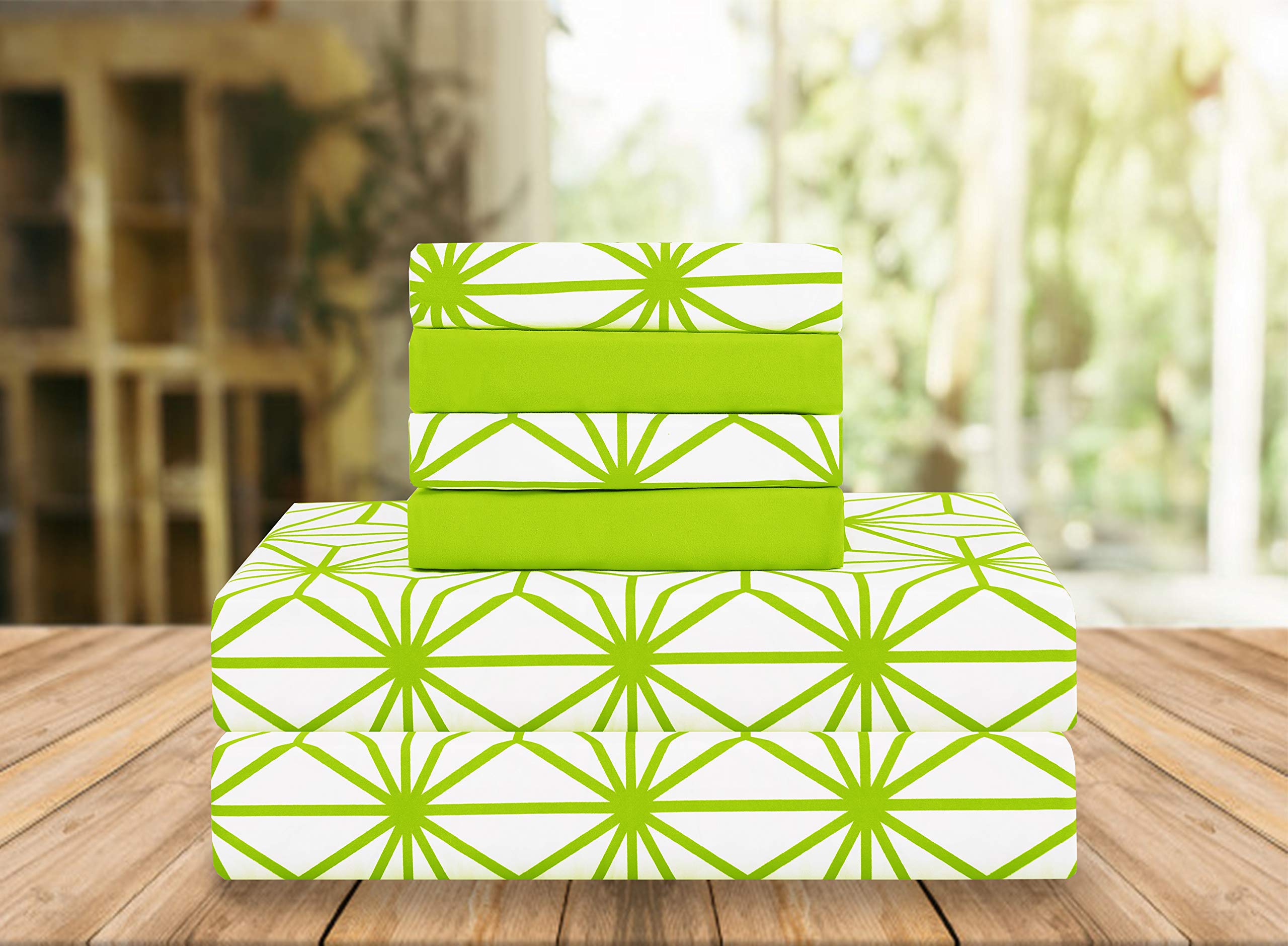 Elegant Comfort Luxury Soft Bed Sheets Cube Pattern - 1500 Premium Hotel Quality Microfiber Softness Wrinkle and Fade Resistant (6-Piece) Bedding Set, Full, Lime Green