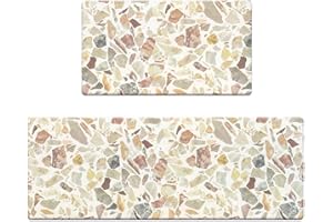ROSMARUS Kitchen Mat Set 2 Piece, Cushioned Anti Fatigue Kitchen Rugs Waterproof Non Slip Kitchen Floor Mat Terrazzo Pattern, Heavy Duty PVC Ergonomic Comfort Standing Mat for Kitchen, Laundry Room