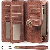 FALAN MULE Women Leather Wallet Large Capacity Bifold RFID Blocking Card Holder with Zipper Coin Pocket