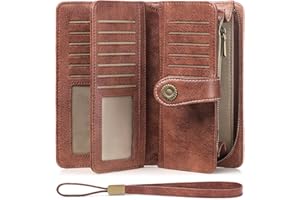 FALAN MULE Women Leather Wallet Large Capacity Bifold RFID Blocking Card Holder with Zipper Coin Pocket