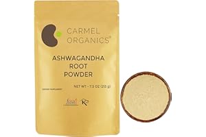 CARMEL ORGANICS Ashwagandha Root Powder 7.5 Ounce, Non GMO & Gluten Free, Natural, Withania Somnifera from India, No Added Presrvatives