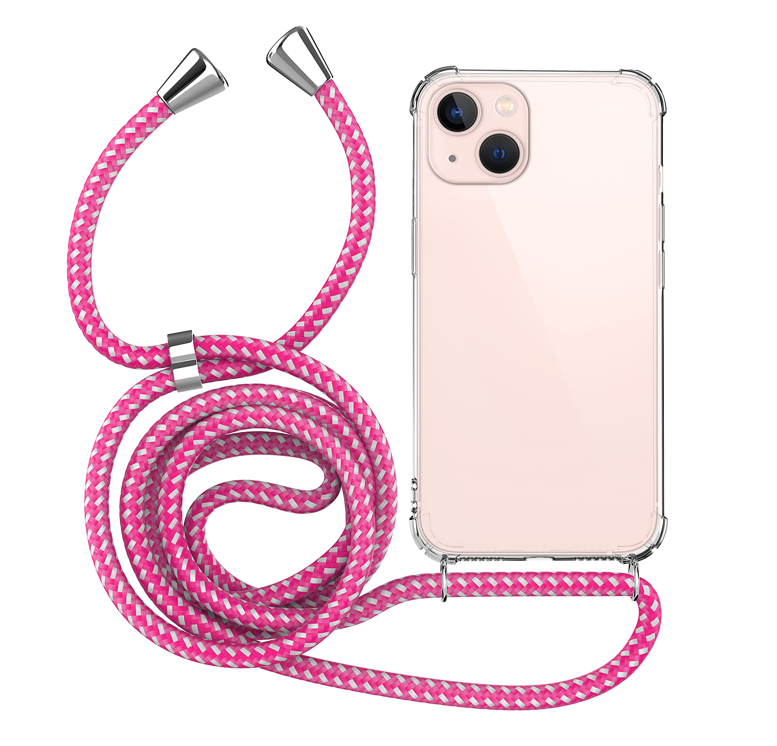 MyGadget Strap Case for Apple iPhone 14 - Crossbody Phone Cover - TPU Silicone Case with Neck Holder - Cord Lanyard Carrier with Rope in Pink