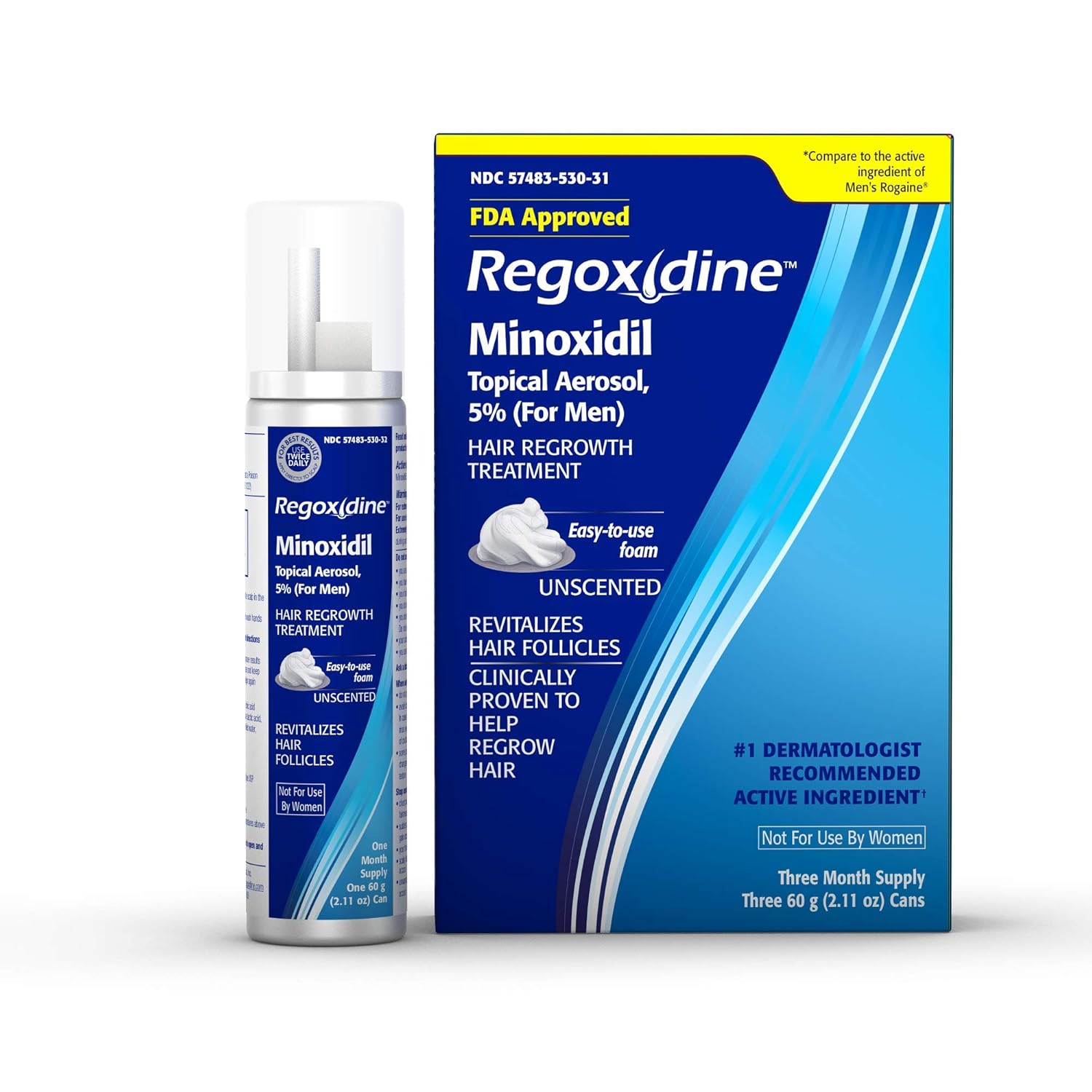 Regoxidine Men's 5% Minoxidil Foam Helps Restore Vertex Hair Loss and Supports Hair Regrowth with Unscented Topical Aerosol Treatment for Thinning Hair, 3-Month Supply : Beauty