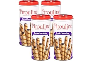 Pirouline Rolled Wafers – Dark Chocolate – Rolled Wafer Sticks, Crème Filled Wafers, Rolled Cookies for Coffee, Tea, Ice Cream, Snacks, Parties, Gifts, and More – 3.25oz Tin 4pk