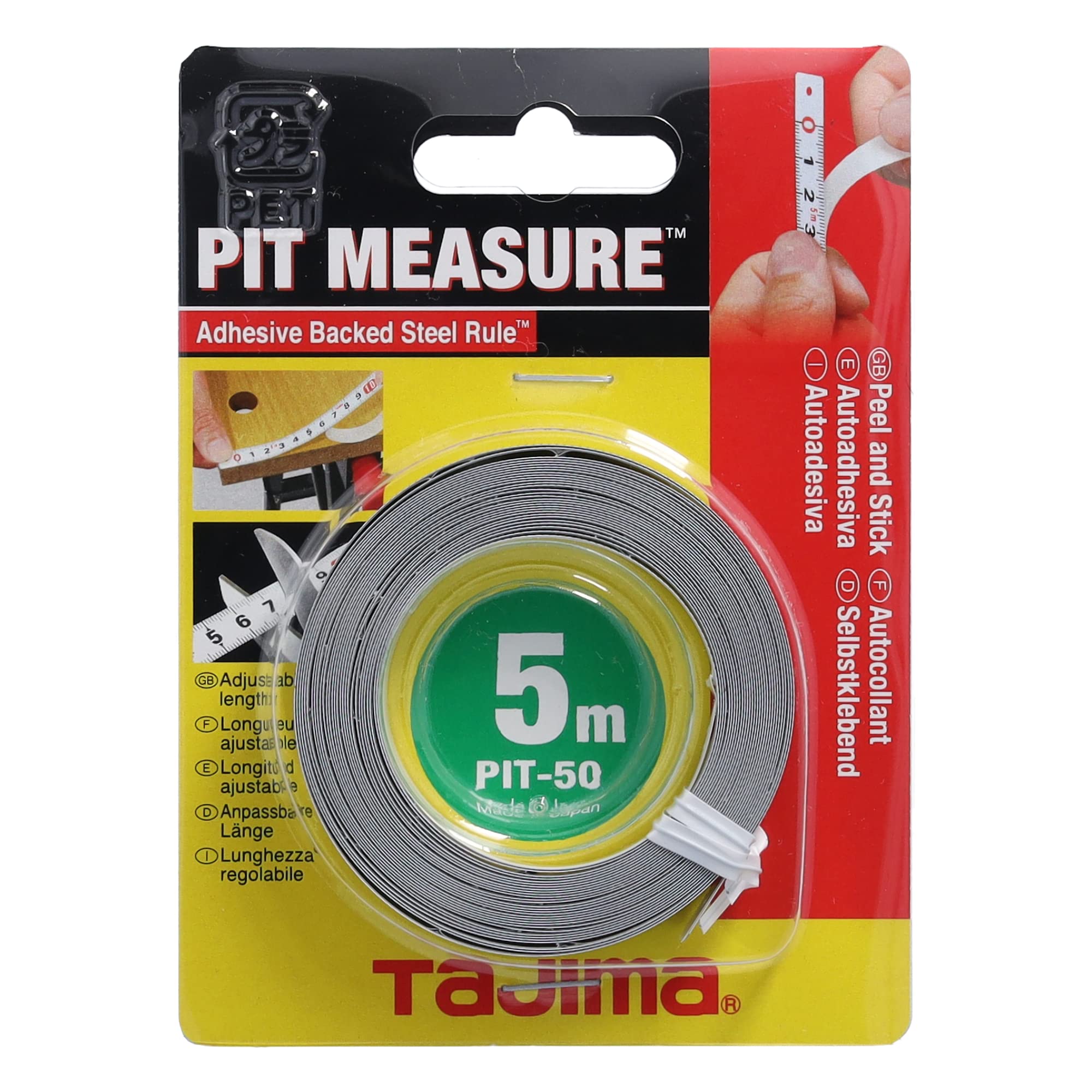 Tajima PIT50 Auto-Adhesive "Pit Measure" Measuring Tape, White, 5 m x 13 mm