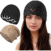 Ababalaya Women's Cotton Crochet Hat Boho Beanie Handmade Knit Skull Caps for All Seasons