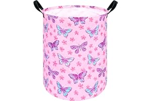 HUAYEE 19.7 Inch Baby Laundry Basket Girls Laundry Hamper Storage Basket Fabric Material Organization Basket, Storage Bin, Toy Box,Gift Basket with Handles for Room (Butterfly)