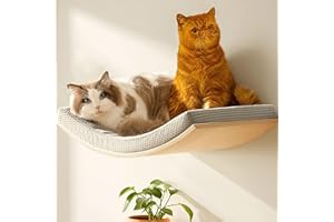 Extra Large 23.6”×14.6” CALLICO HAVEN- Stylish Cat Wall Shelves with Curved Design, Modern Wall-Mounted Cat Tree Hammock with Soft Cushion, Sturdy/Hidden Mounts, Washable Cover, Sleek Design -C Shape
