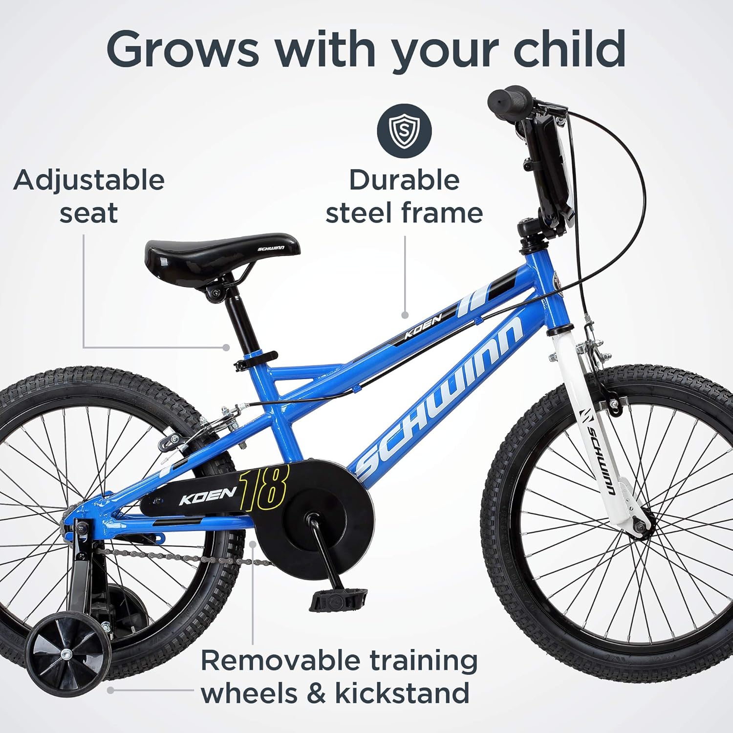 Schwinn Koen Boys Bike for Toddlers and Kids, 18-Inch Wheels, Blue : Sports & Outdoors