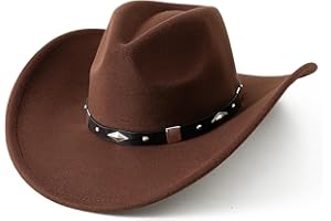 Lanzom Women Men Classic Felt Wide Brim Western Cowboy Cowgirl Hat with Belt Buckle