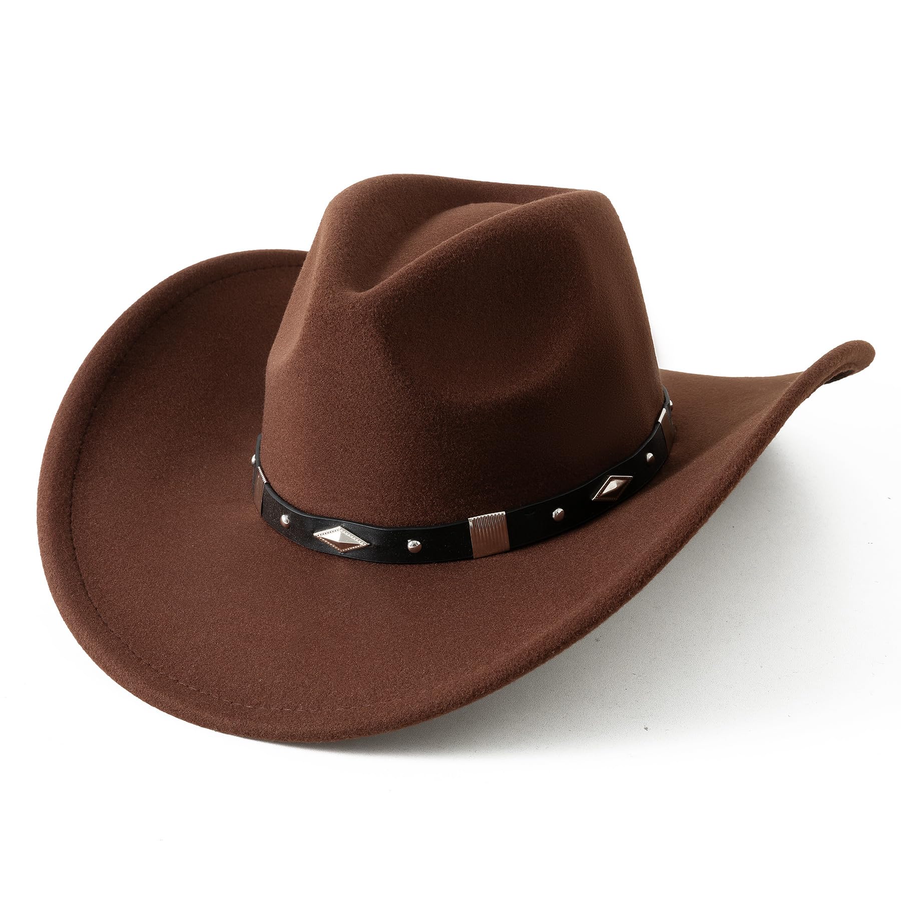 Photo 1 of Lanzom Women Men Classic Felt Wide Brim Western Cowboy Cowgirl Hat with Belt Buckle(Coffee 1, Large-X-Large)