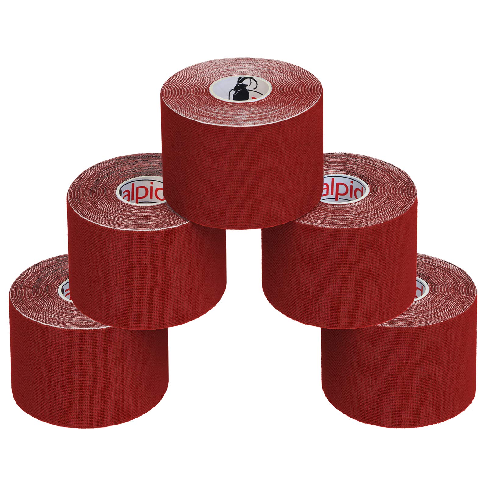 ALPIDEX 5 Rolls Kinesiology Tape Many Colors 5 m x 5 cm Application Examples E- Book Skin Friendly Muscle Support Elastic Strapping Tape, Colour:red