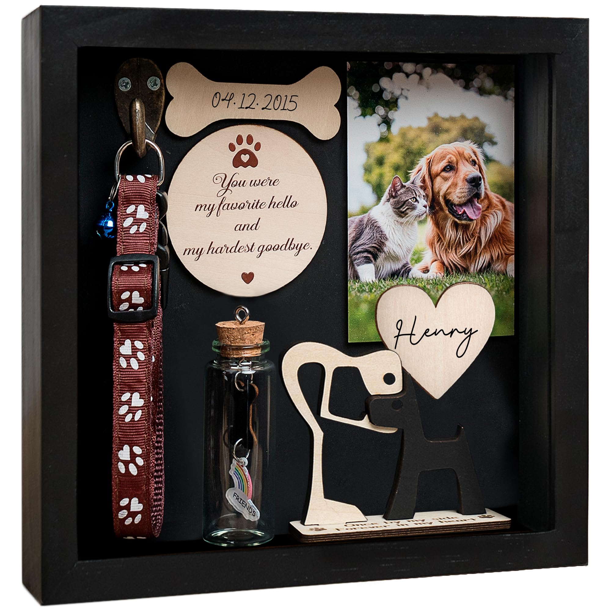 Black Shadow Box Pet Memorial Picture Frame with Collar Holder Wooden ...