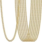 AILPIWE 24PCS Gold Curb Necklace Chains for Jewelry Making 2MM 18K Gold PVD Plated Stainless Steel Curb Link Chains Bulk for DIY Necklace