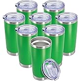 20 oz Tumbler Coffee Travel Tumblers Bulk with Lid Stainless Steel Double Wall Vacuum Insulated Mug Powder Coated Cups fit Car Cupholder for Hot and Cold - Green, 8Pack