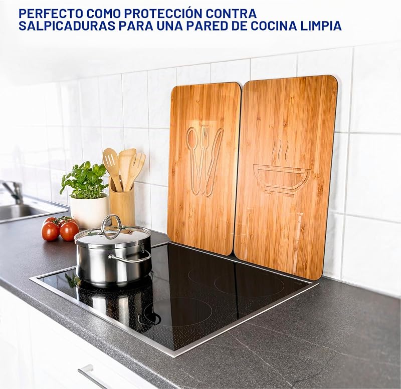 Placas protectoras para cocina Mod Almuerzo, ajustable en altura para todo tipo de cocinas, tabla de cortar y protector contra salpicaduras, vidrio, 30 x 52 cm, juego de 2