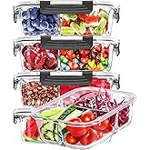 Skroam 5-Packs 36OZ Glass Airtight Food Storage Containers 3 Compartments, Meal Prep Container Set with Lids for Pantry Kitch