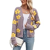 Women Crochet Cropped Cardigan Sweaters Lightweight Button Down V Neck Cardigan Flower Knit Open Front Cute Outfits Fall