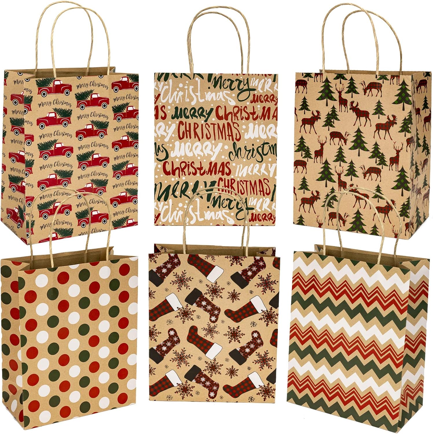 Loveinside Gift Bags Christmas Kraft Paper Bags Perfect for Xmas