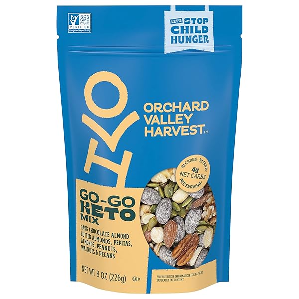 ORCHARD VALLEY HARVEST GO GO KETO MIX, 8 OZ (PACK OF 1), DARK CHOCOLATE ALMOND BUTTER ALMONDS, PEPITAS, ALMONDS, PEANUTS, WALNUTS AND PECANS. LOW CARB, GLUTEN FREE, NON GMO, ON THE GO SNACK FOR THE