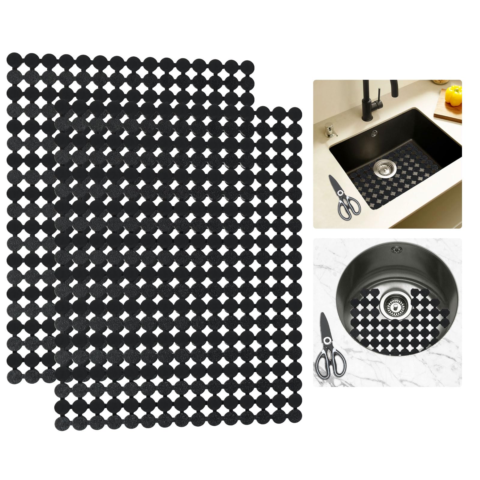 Goldmeet Sink Protector Mats for Ceramic Sink/Stainless Steel, 2Pack Cuttable PVC Sink Mat with Scissors, Cut to Size Kitchen Sink Mats, 30 x 40cm (Dark Black)