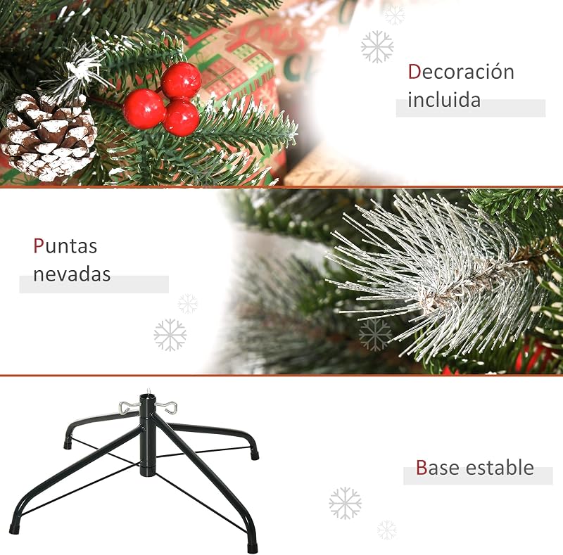 Árvore de Natal artificial 150 cm com 440 ramos, 39 pinhas verdes