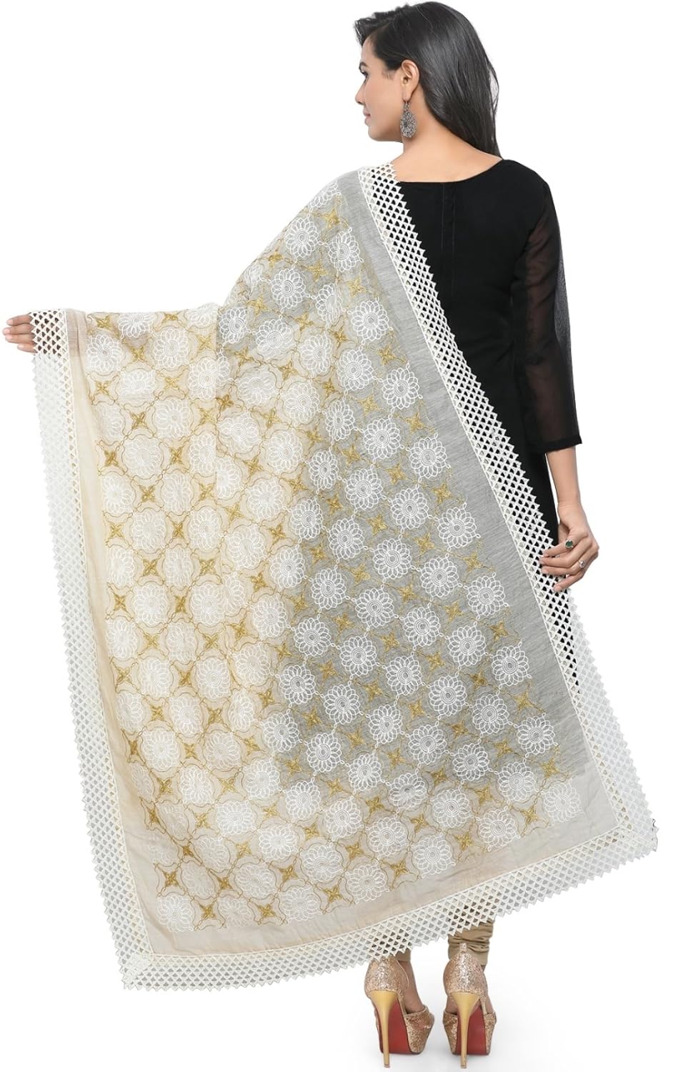 ethnicjunction women's embroidered chanderi dupatta (offwhite_free size)